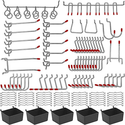 114 Pcs Pegboard Hooks Assortment with Metal Hooks Sets, Pegboard Bins, Peg Lock