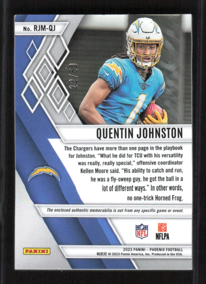 Quentin Johnston 2023 Panini Phoenix Rookie Memorabilia Yellow #/50 Relic RJM-QJ - Image 2 of 3