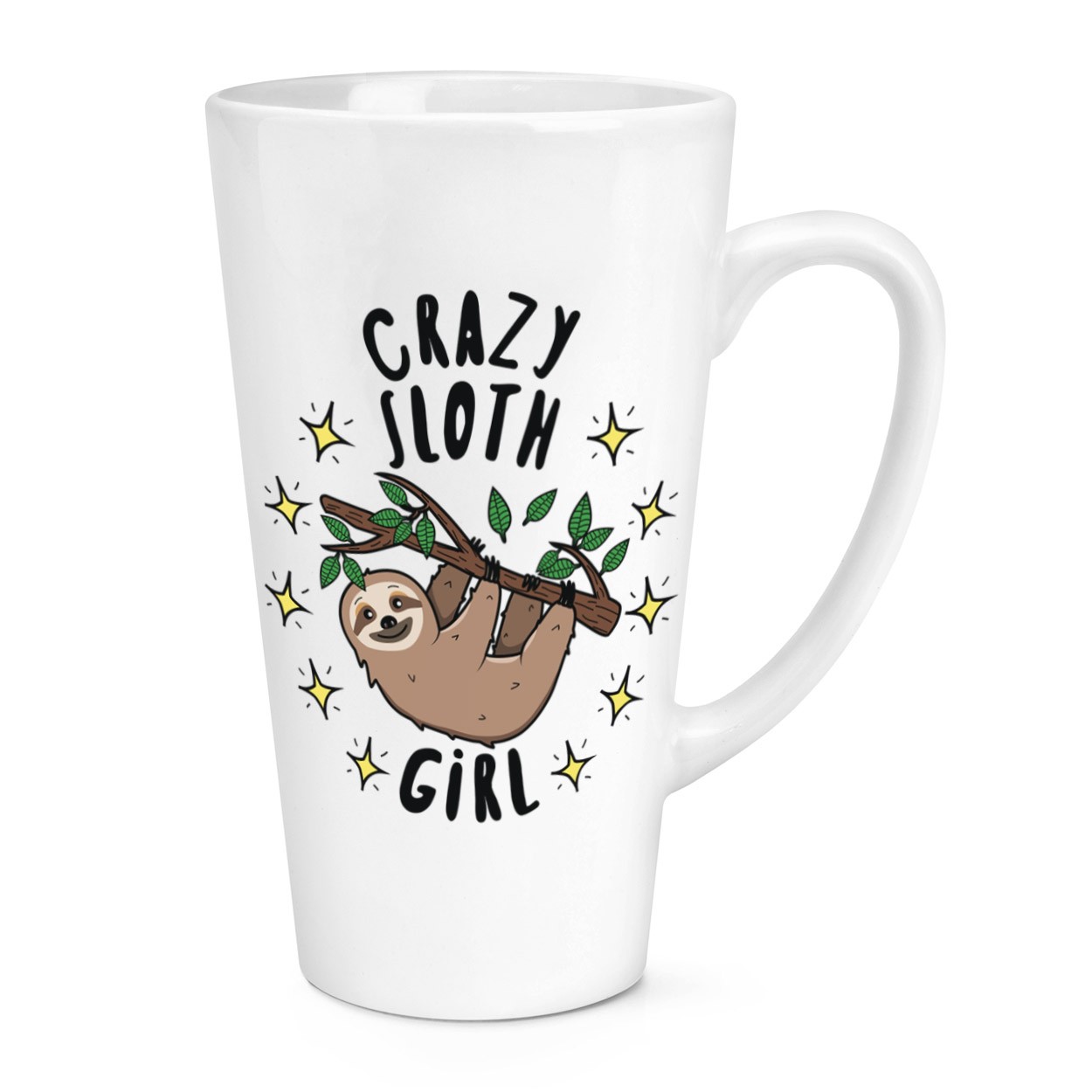 Crazy Sloth Girl Stars 17oz Large Latte Mug Cup Funny Joke Animal Lazy