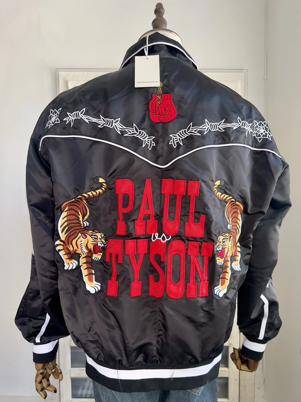 Jake Paul Mike Tyson Netflix Fight Satin Jacket XL Tiger Embroidery Black NEW image 1