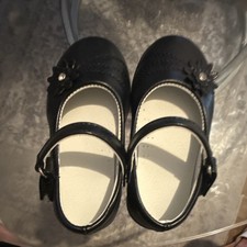 Girls Black Mary Jane Flats with Flower Accent and Buckle Ankle Strap
