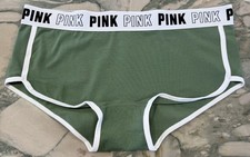 NEW Victoria Secret PINK BLOCK LOGO Cotton Trim Boyshort - Soft Pine Green - XL