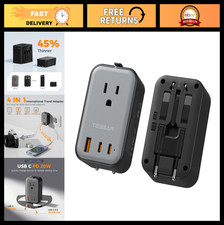 Universal Travel Adapter, PD 20W Fast Charger, 2 USB-C  1 USB-A Ports, Compact