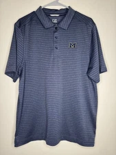 Michigan Wolverines Polo Shirt Mens L Blue Striped Cutter & Buck Men’s Golf 