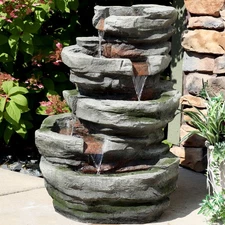 Lighted Cobblestone Waterfall Fountain with LED Lights - 31 in by Sunnydaze
