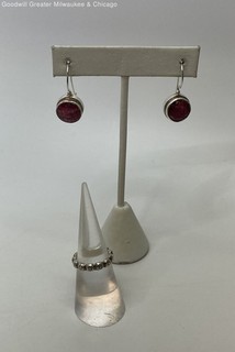 Artisan 925 Ruby Drop Earrings & Textured Ring 11.8g