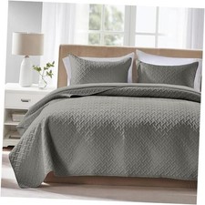 Dark Grey King Quilt Bedspreads, 3 Pieces King/Cal 96"x110" Dark Gray