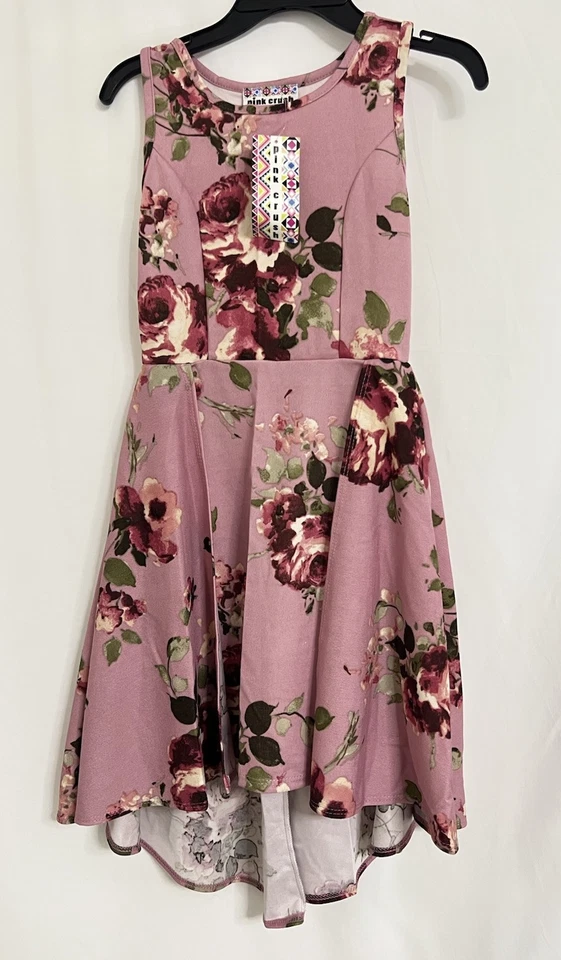 Vestido Floral Pink Crush Niñas Talla 7/S Rosa Polvoriento Fiesta Juvenil Cola Larga EE. UU. Foto 2 de 4