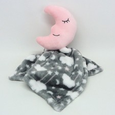 HB Hudson Baby Pink Moon Lovey Plush Sleeping Eyes Stars Gray Security Blanket