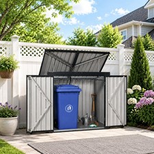Outdoor Metal Garbage Bin Shed for 2 Trash Cans w/Lockable Door for Garden Yard