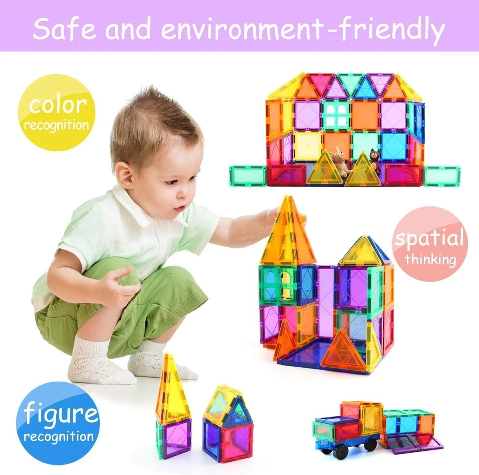 100 Pcs Magna Tiles Clear Colors Magnetic Building Toy Magnet Blocks Kids 3D