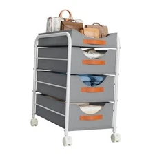  Clothes Drawer 4 Tier - Fabric Closet Drawer System Rolling, Portable Grey