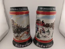 1991 & 1992  Anheuser Busch Budweiser  Christmas Beer Stein Clydesdales Mug Lot