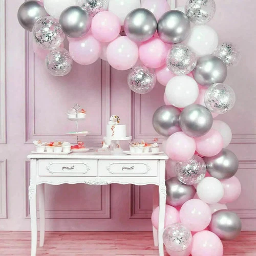 100 Balloons For Birthday Wedding Baby Shower Party Garland Decor Pink & Silver - Picture 2 of 6