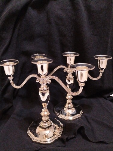 Wm. Rogers & Son Pair Of Silver plated Victorian Rose 3 Lite Candelbrum - Picture 4 of 14