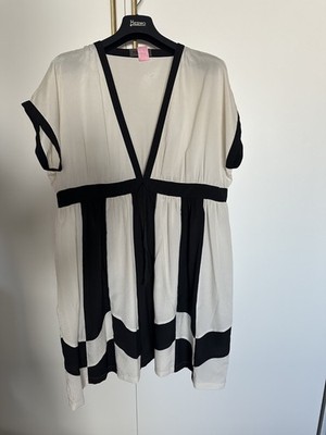 Numph danish designer v neck black & white/cream dress one size,suited for L,XL