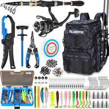 Large Water-Resistant Fishing Backpack with Rod Holders and Tackle Box, 42L