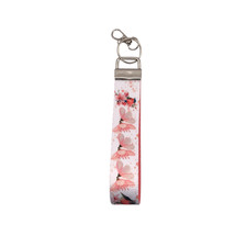 PINK CHERRY BLOSSOM BIRD KEY CHAIN WRISTLET KEY FOB WRIST LANYARD WEBBING