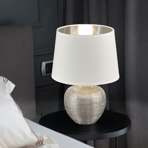 Nachttischleuchte Tischlampe Keramik Wohnzimmerlampe Leseleuchte Stoff H 26 cm - Bild 7 von 8