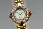 Vintage [N MINT] SEIKO Exceline 1F20-0B70 Diamond Ruby Shell Ladies Qz Watch JPN