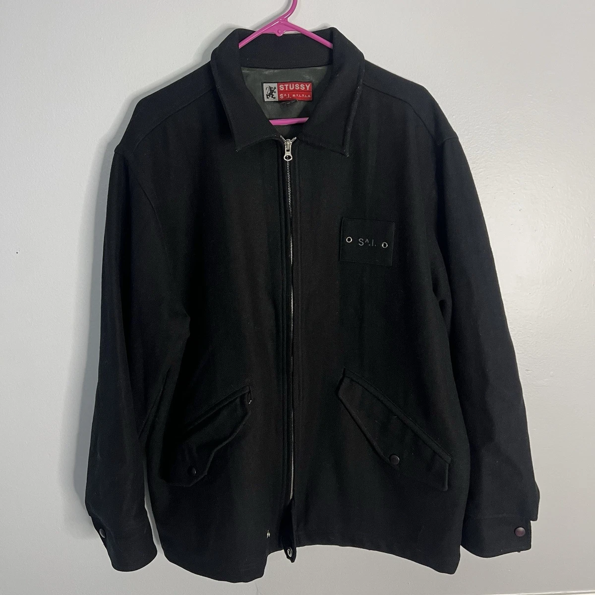 Vintage Stussy Zip Up Wool Blend Jacket Mens Large Black
