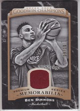 2017 UPPER DECK GOODWIN CHAMPIONS PREMIUM RELIC: BEN SIMMONS #9/10 BW WORN PATCH