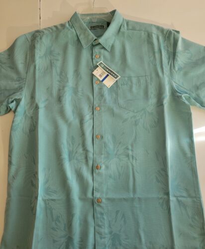Cubavera Men's XL Blue Tonal Tropical Floral Woven Hawaiian One Pocket
