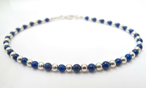 lapis lazuli natural beads silver bracelet bangle blue gemstone sterling 925 men - Picture 3 of 4