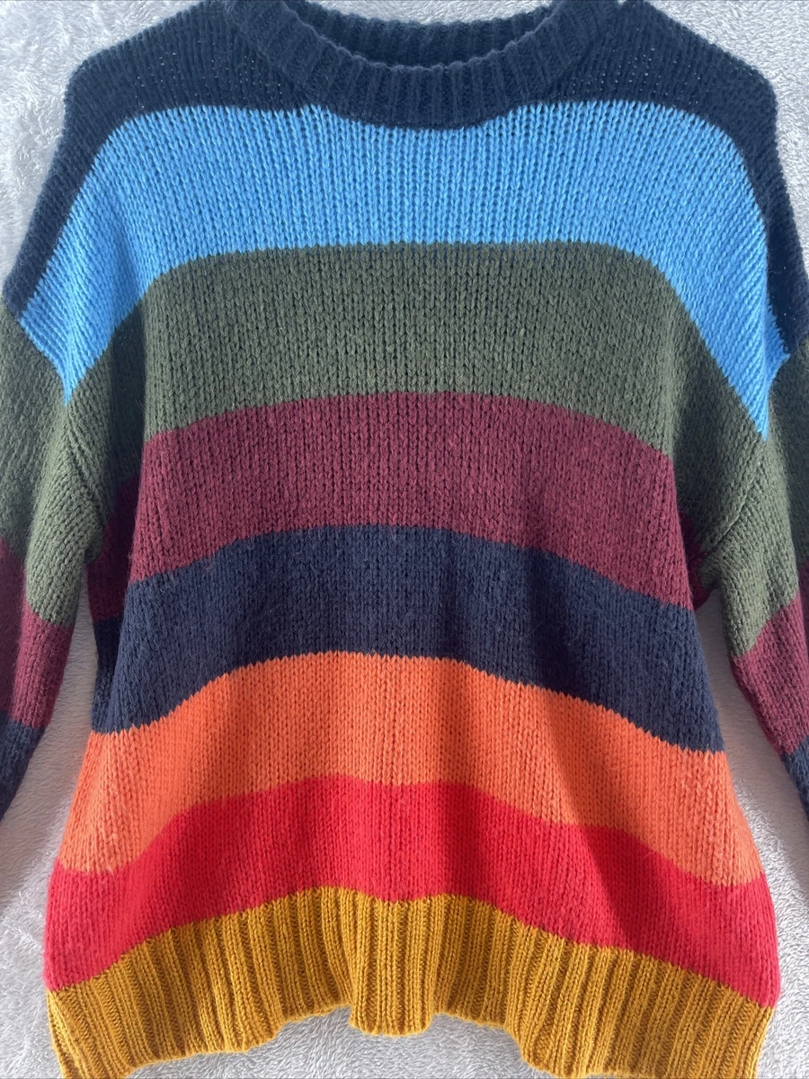 Urban Outfitters Womens Kari Rainbow Striped Oversized Sweater Sz