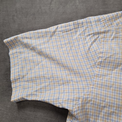Austin Reed London Vintage Short Sleeve Plaid Button Up Shirt Blue Yellow Sz Lg - Picture 5 of 10