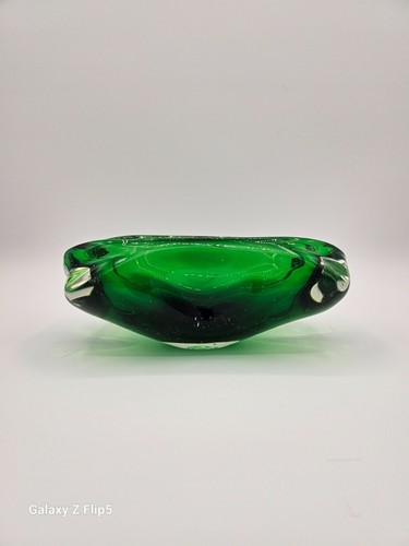 Vintage Murano Sommerso Heavy Emerald Green Italian Blown Glass Dish - Picture 8 of 10