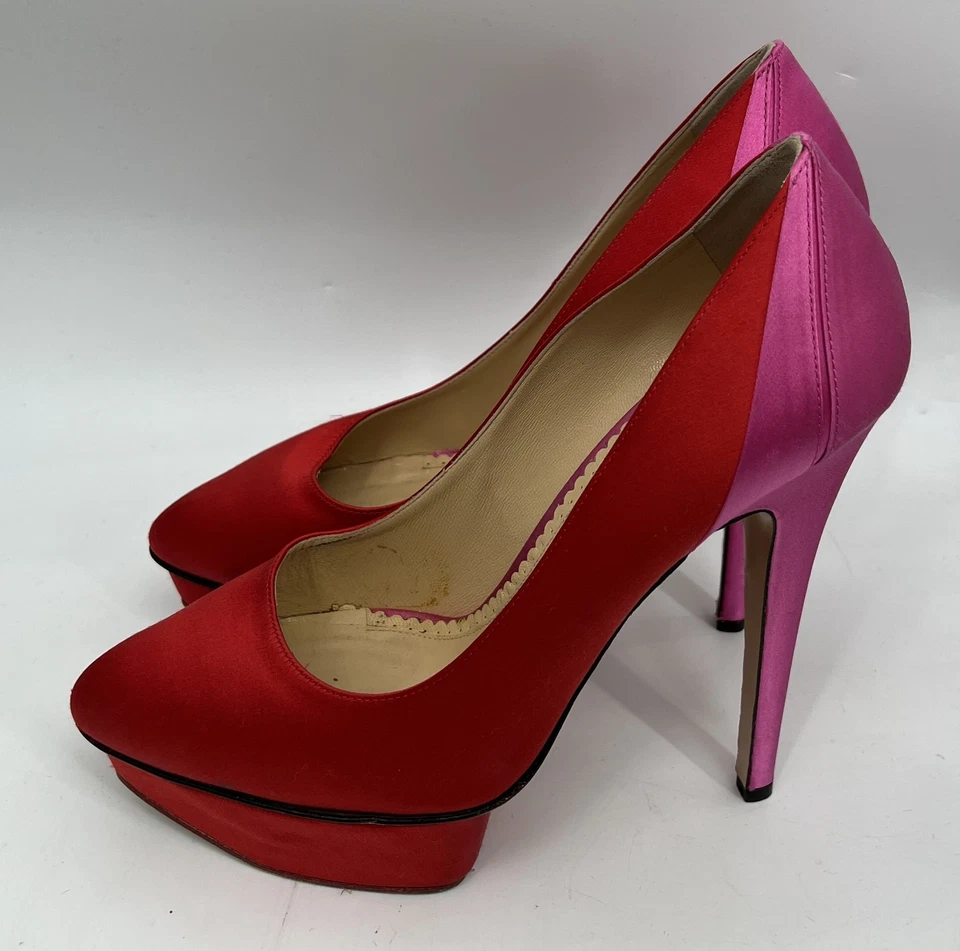 Zapatos de salón Charlotte Olympia Masako rojo/rosa satinado plataforma punta cerrada talla 38,5 Foto 3 de 4