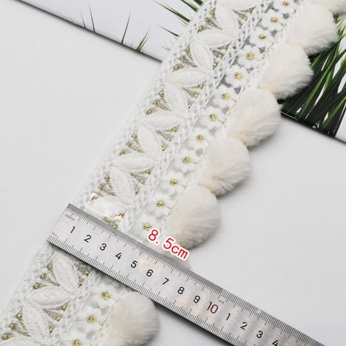 2M Embroidery Lace Edge Trimming Pompom Ball Trim DIY Curtain Trim Accessories - Picture 3 of 10