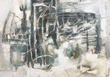 Mid Century Abstract Impressionism Painting 1965 signed Oil on Paper