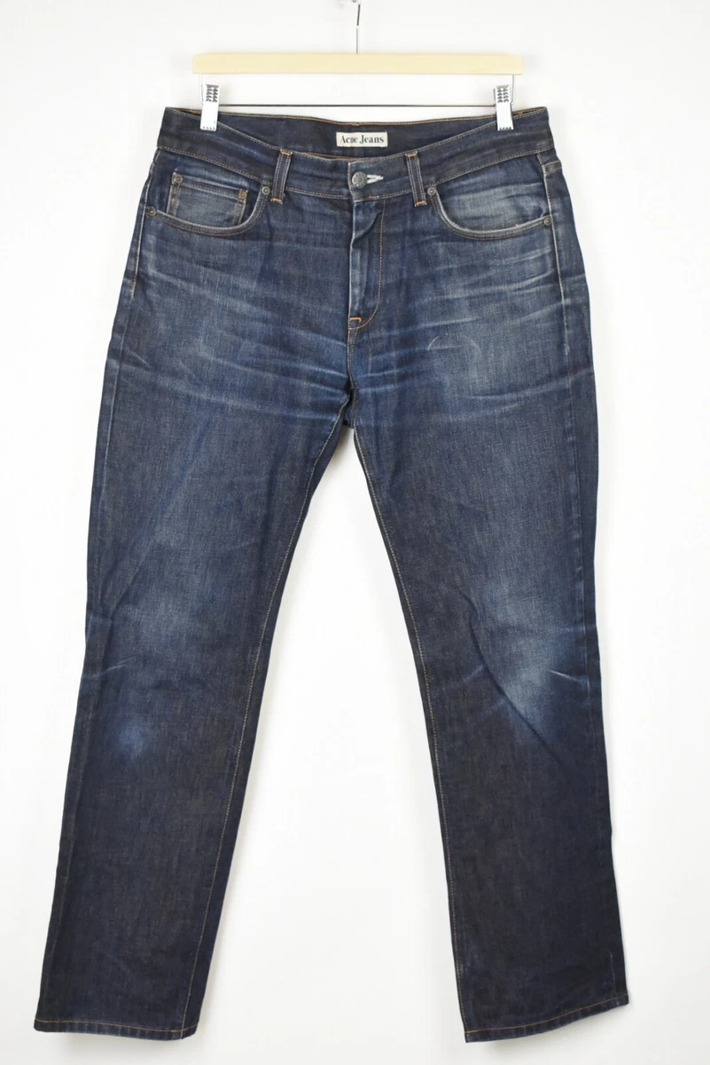 ACNE Mic Rigid Jeans Men Fit Faded Whiskers Fly Blue eBay