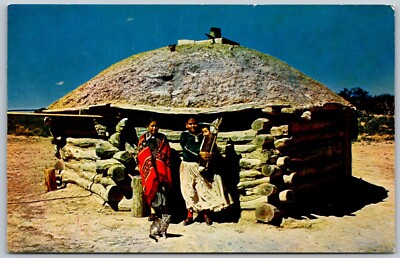 Postcard Native American Navajo Indians And Their Hogan NA02
