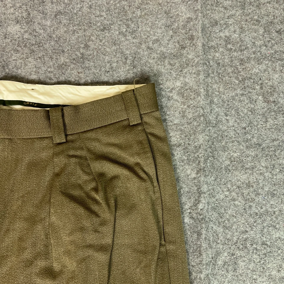 Pantalones Orvis Para Hombre 38x28 Marrón Recto Lana Plisado Vestido Trabajo Formal Firma Foto 3 de 4