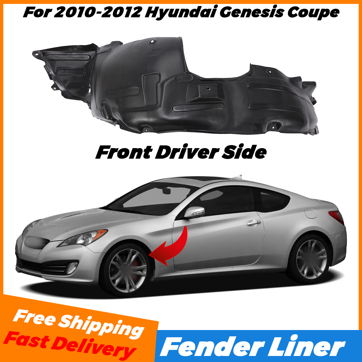 2010-2012 Hyundai Genesis Coupe Front Driver Side Fender Liner HY1248120