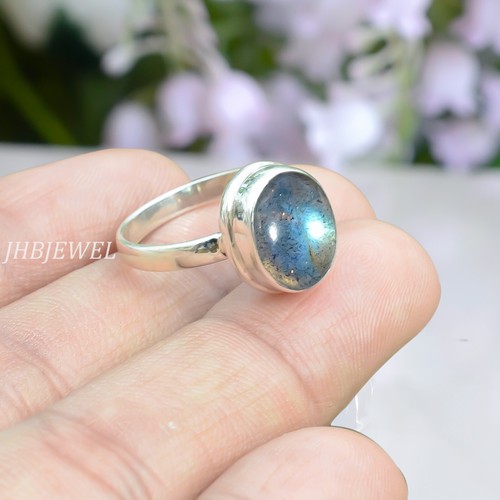 Blue Fire Labradorite Gemstone 925 Sterling Silver Ring Fashionable Jewelry - Picture 3 of 6