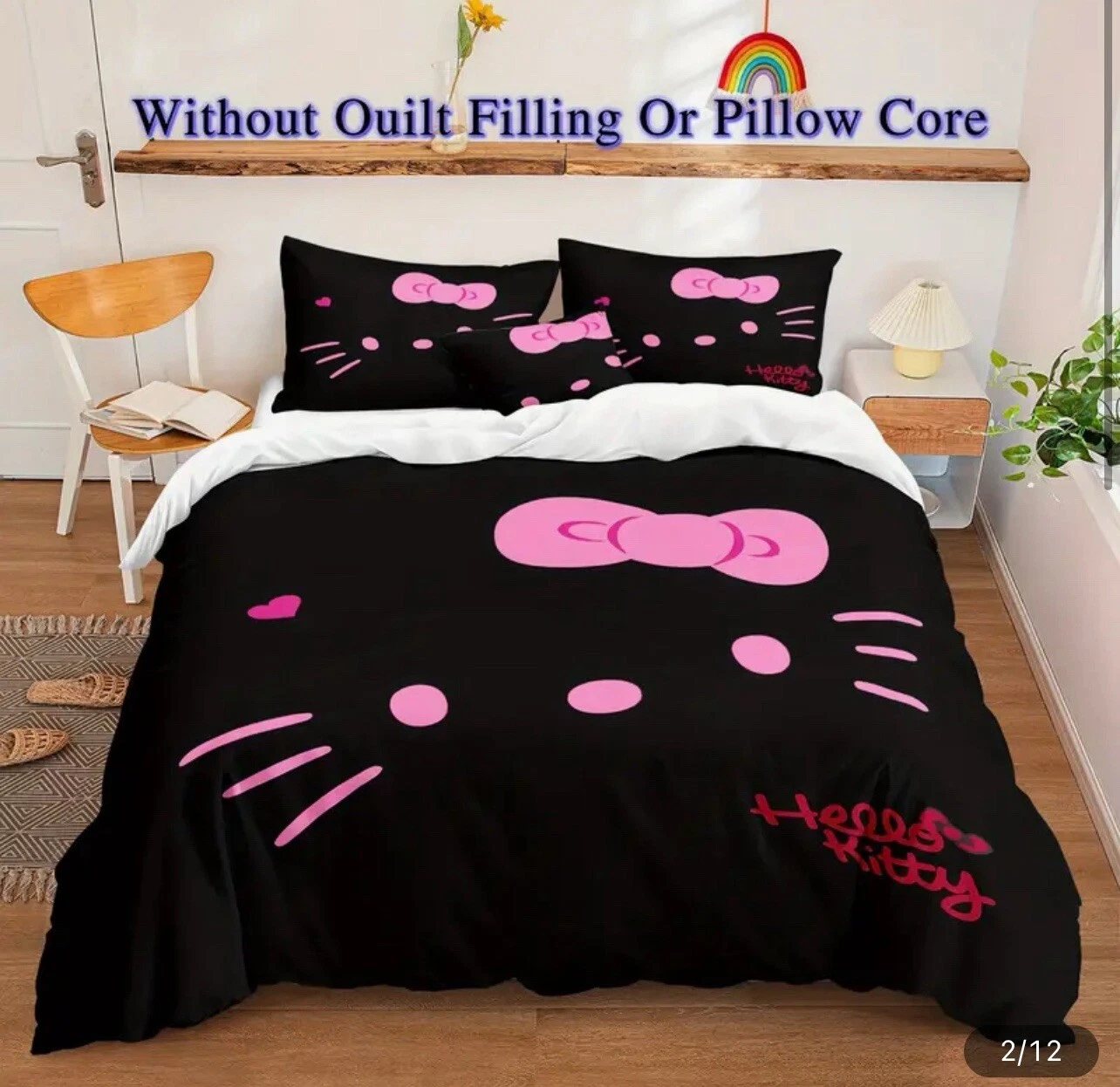 Hello Kitty Black Bedding Set Double Duvet Cover and Pillowcases