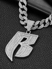 Silver Plated Ruff Ryder Pendant & Iced Cubic Zirconia Chain Hip Hop Necklace