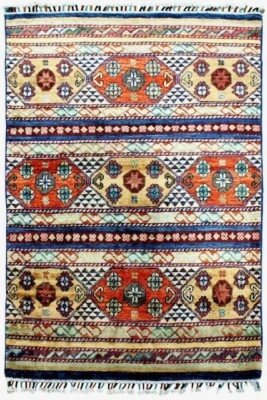  Teppich Orient Ziegler Khorjin 80x120 cm 100% Wolle Handgeknüpft Gestreift rot  - Bild 1 von 4