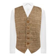 Luxury Brown Herringbone Windowpane Check Waistcoat, Tweed