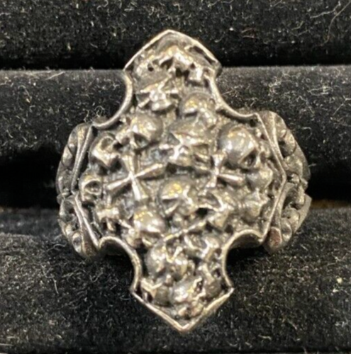 Fashion Jewellery Size 13 / Z 1/2 Pewter Skulls & Bones Ring NEW - 第 1/2 張圖片
