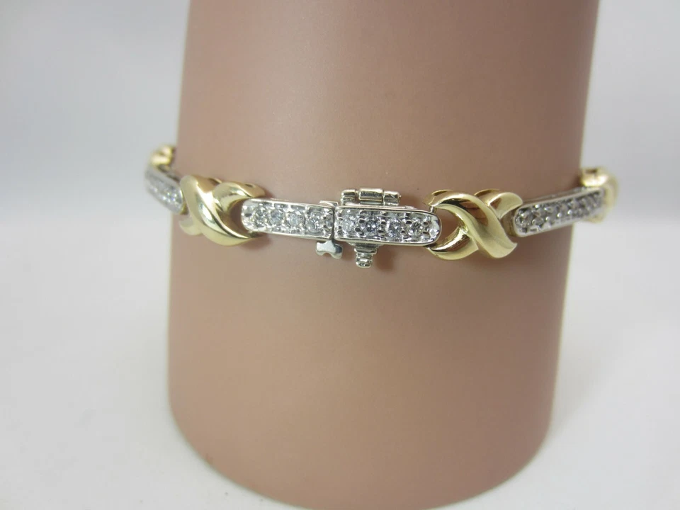 14K Yellow and White Gold Diamond X Bracelet 1.00 CT - Image 3 of 4