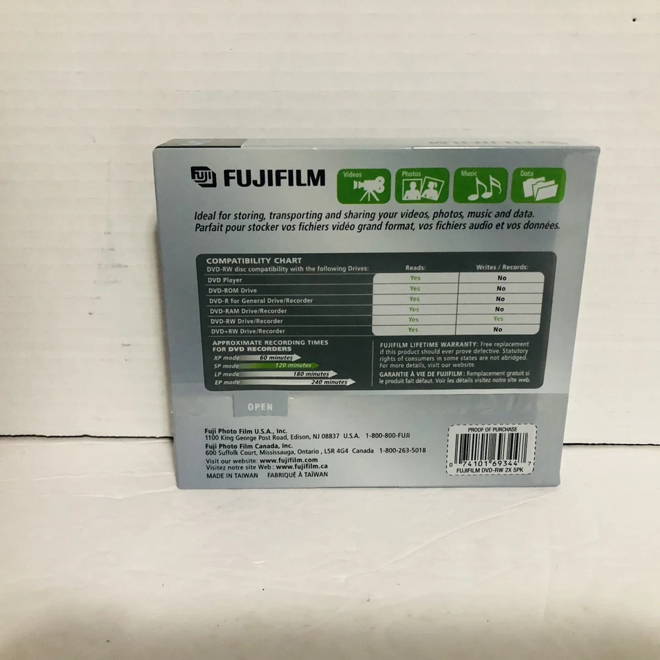 DVD-RW Fujifilm Discs Disks DVDs 120 Min 4.7GB Jewel Cases 5-Pack New Sealed - Image 2 of 4