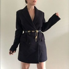 Nwt Reiss Dana Black Double Breasted Wool Pea Coat Size 8 Preppy Office Classic