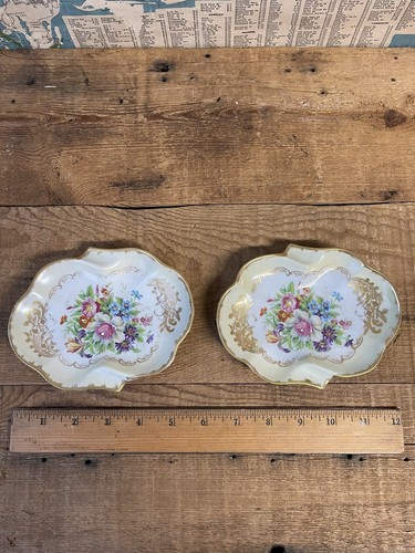France Hand Painted Floral Plate Gold Trim Pair - Picture 8 of 8