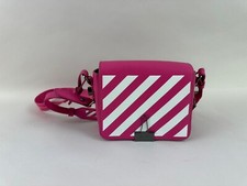Off-white Pink Striped Leather Binder Clip Crossbody Bag