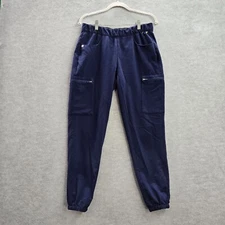 FIGS Women Scrub Pants M Navy Cargo Jogger Zipper Logo Polyester Rayon Spandex